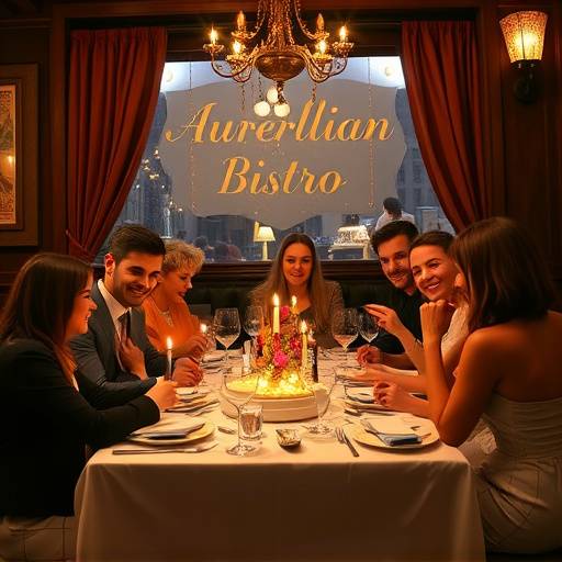 A birthday celebration at Aurelian Bistro, featuring a beautifully decorated table and happy guests.