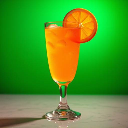 A glass of Aurelian Sunset cocktail with a slice of orange
