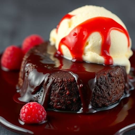 Chocolate Lava Cake with Raspberry Coulis and Vanilla Ice Cream