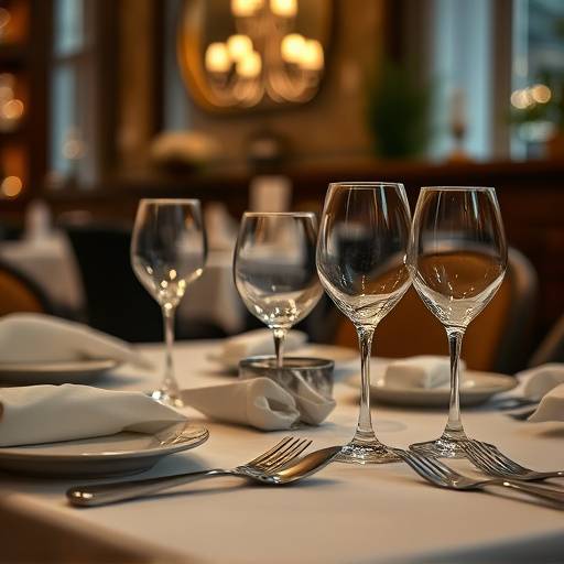 Close-up of a table setting at Aurelian Bistro, featuring fine china, silverware, and glassware.