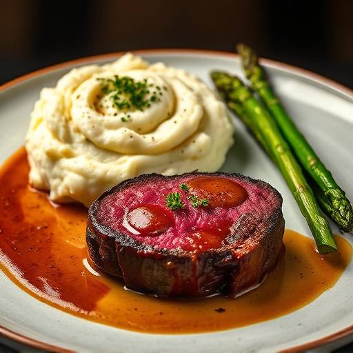 Filet Mignon with Truffle Mashed Potatoes and Asparagus